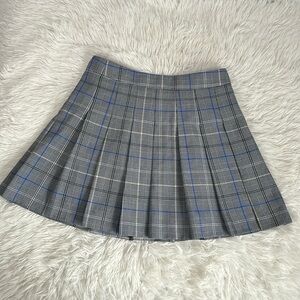 Sunday Best Grey, Blue & Yellow Plaid Pleated Mini Skirt